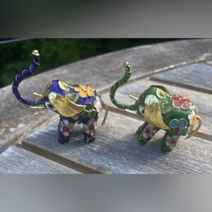 Pair Of Vintage Chinese Cloisonne Elephant Figurine Feng Shui Animal Old China